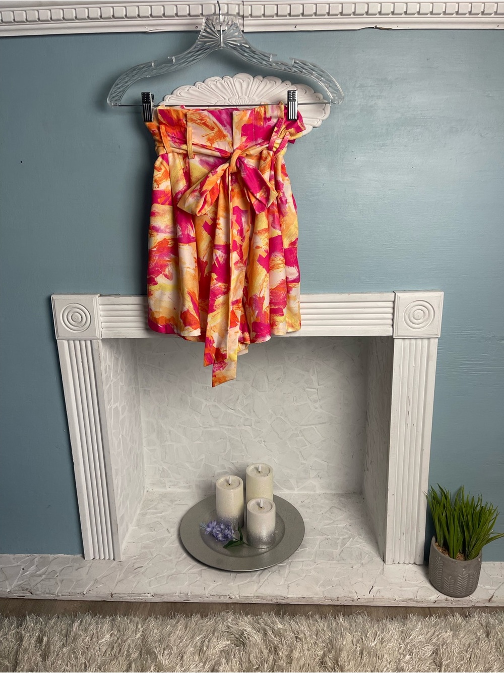 Flying Tomato Multicolor Dopamine Paper Bag Waist  Pink, Orange, Yellow Shorts